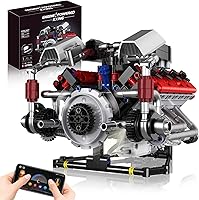 BrixVibe Mini V8 Engine Kit: 8-Cylinder Building Set with App Control, Motor, Lights & Realistic Pistons for Adults 14+