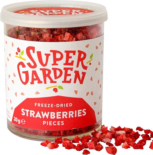 Freeze Dried Strawberries Pieces - Freeze Dried Fruit  Flavourful, Nutritious Freeze Dried Strawberry Pieces  No Gluten, Preservatives, Added Sugar  Dried Berries Vegan Snacks by Super Garden (32g)