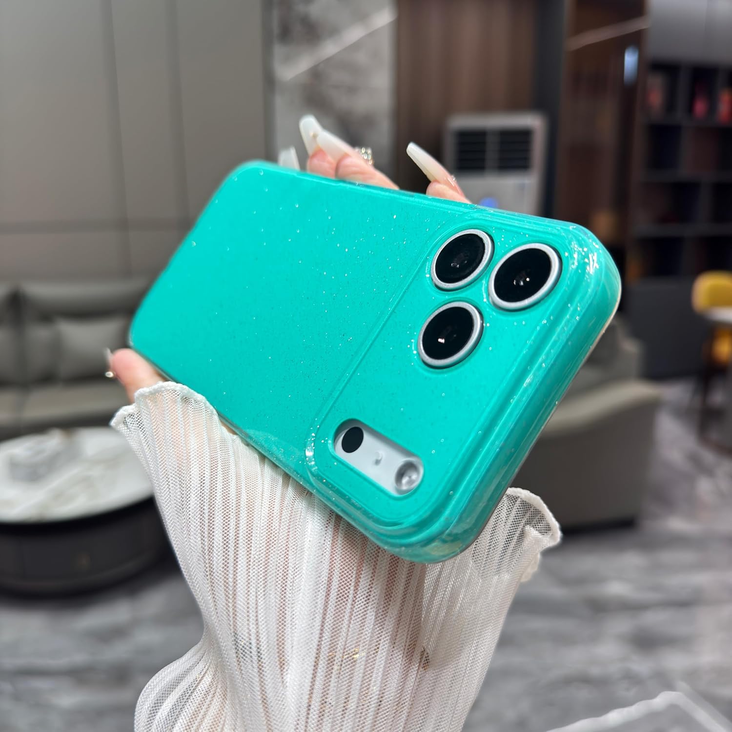 FABSPARK Case for iPhone 17 Pro,Super Cute Vibrant Neon Glitter Shiny Bling Sparkly Glossy Girly Case,Shockproof Slim Camera Protection for iPhone 17 Pro 6.3 inch,Mint Green - Image 2