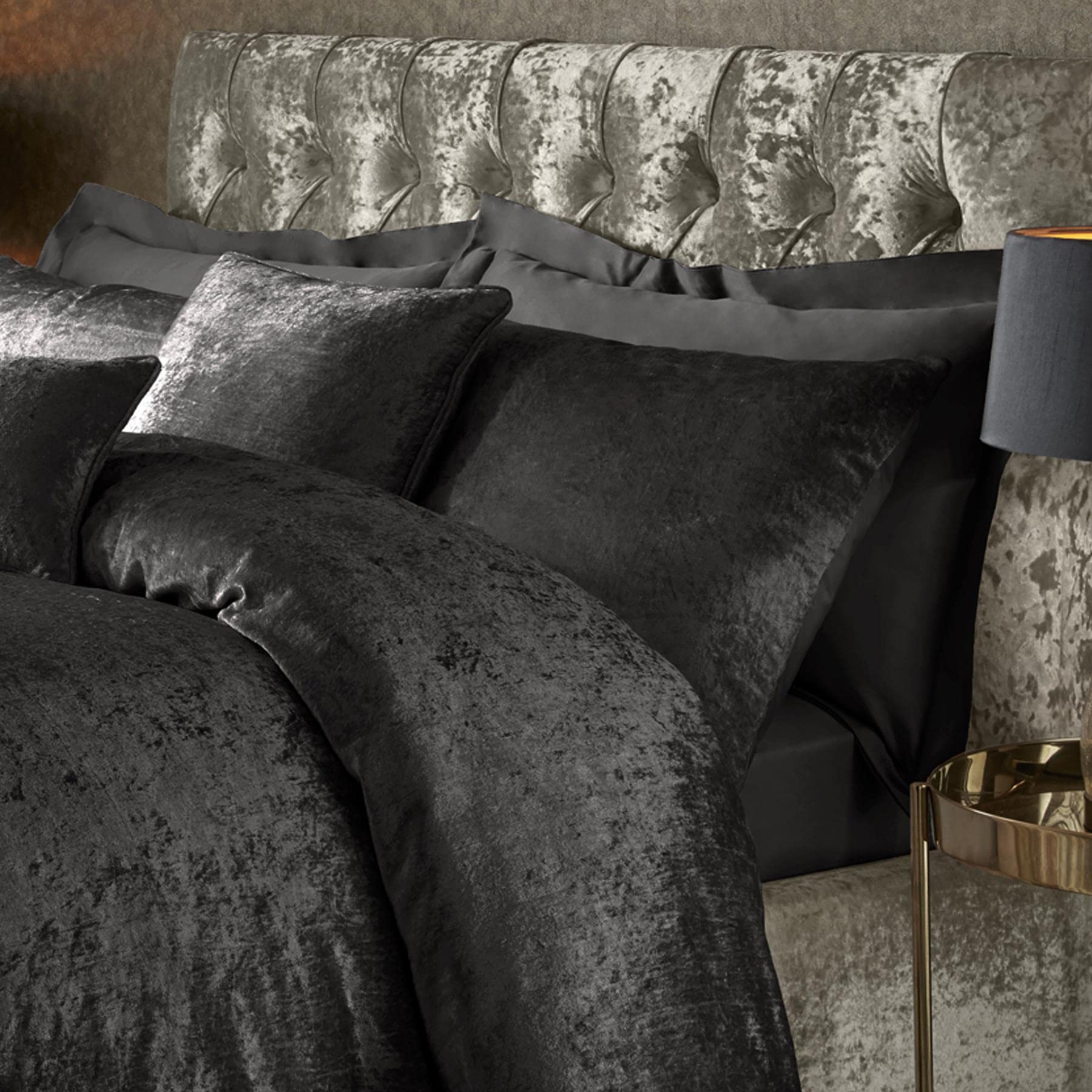 Ed Black Luxury Crushed Velvet Duvet Quilt Cover Bedding Linen Set With Housewife Pillowcases Ultra Soft Duvet Cover Set [King, ]