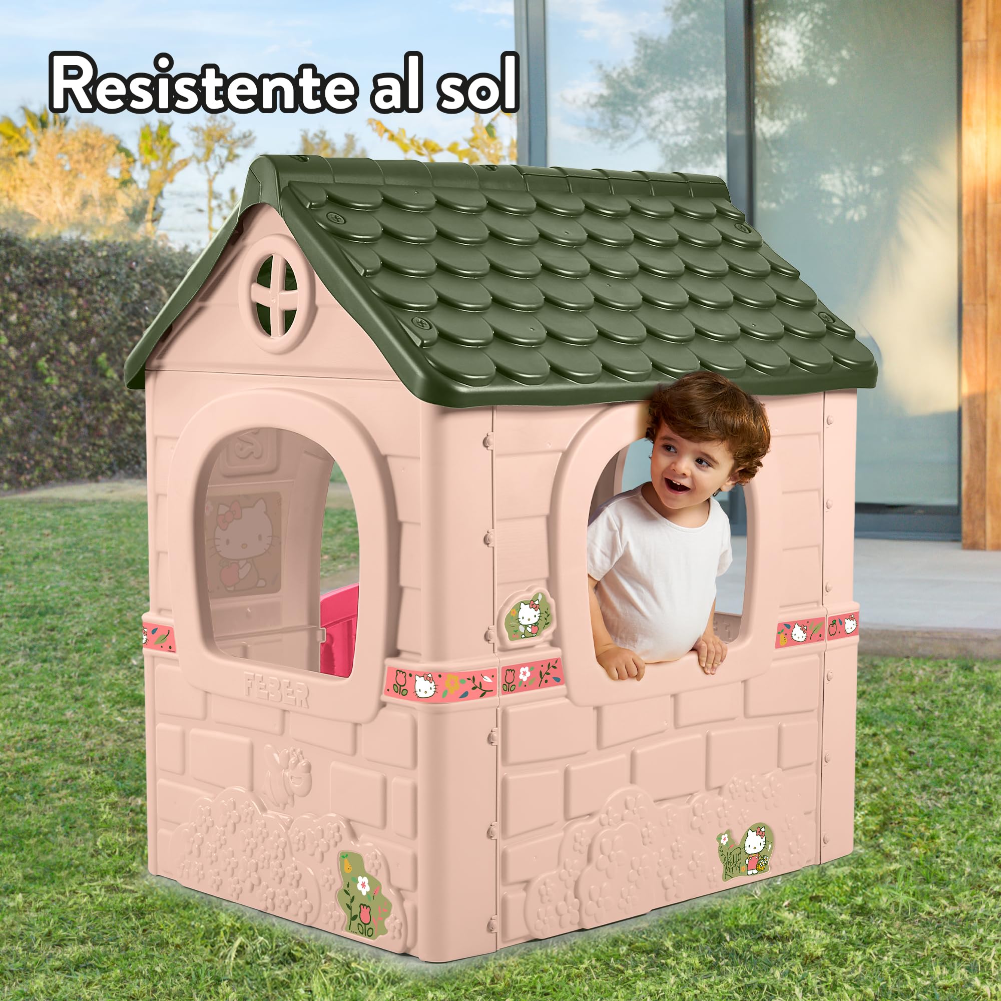 FEBER - Hello Kitty House, domek dla dzieci z drzwiami składanymi, z naklejkami do dekoracji domu, kolory odporne na światło słoneczne, łatwy montaż, od 2 lat, słynny (FE201000)