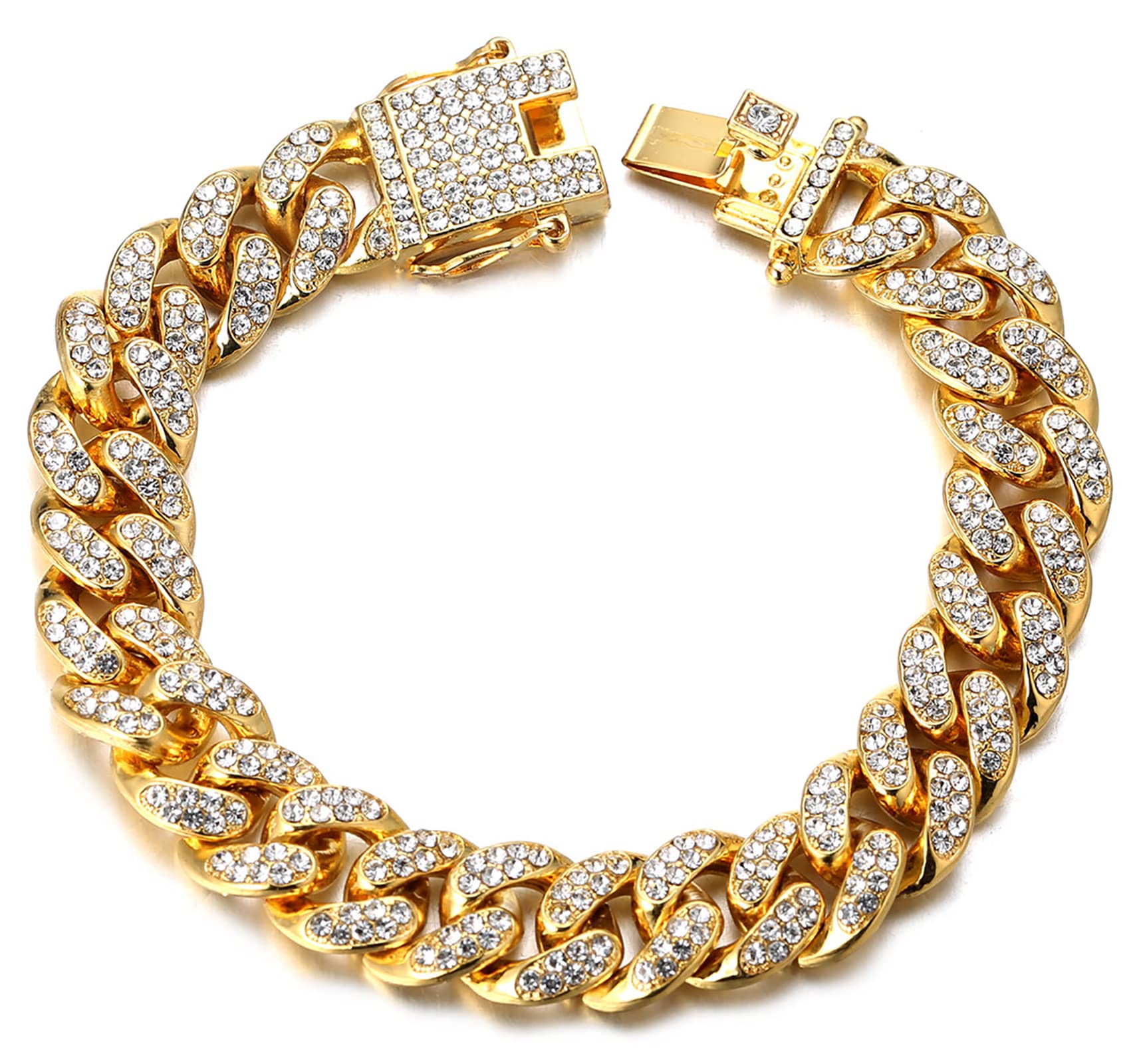 HALUKAKAH Reloj de Oro con Diamantes,Hombre Chapado en Oro de 18 Quilates/Oro Rosa/Oro Blanco Chapado en Platino 33MM Ancho Esfera Cuadrada Cuarzo 20cm con Cadena de Cubanos Collar Pulsera