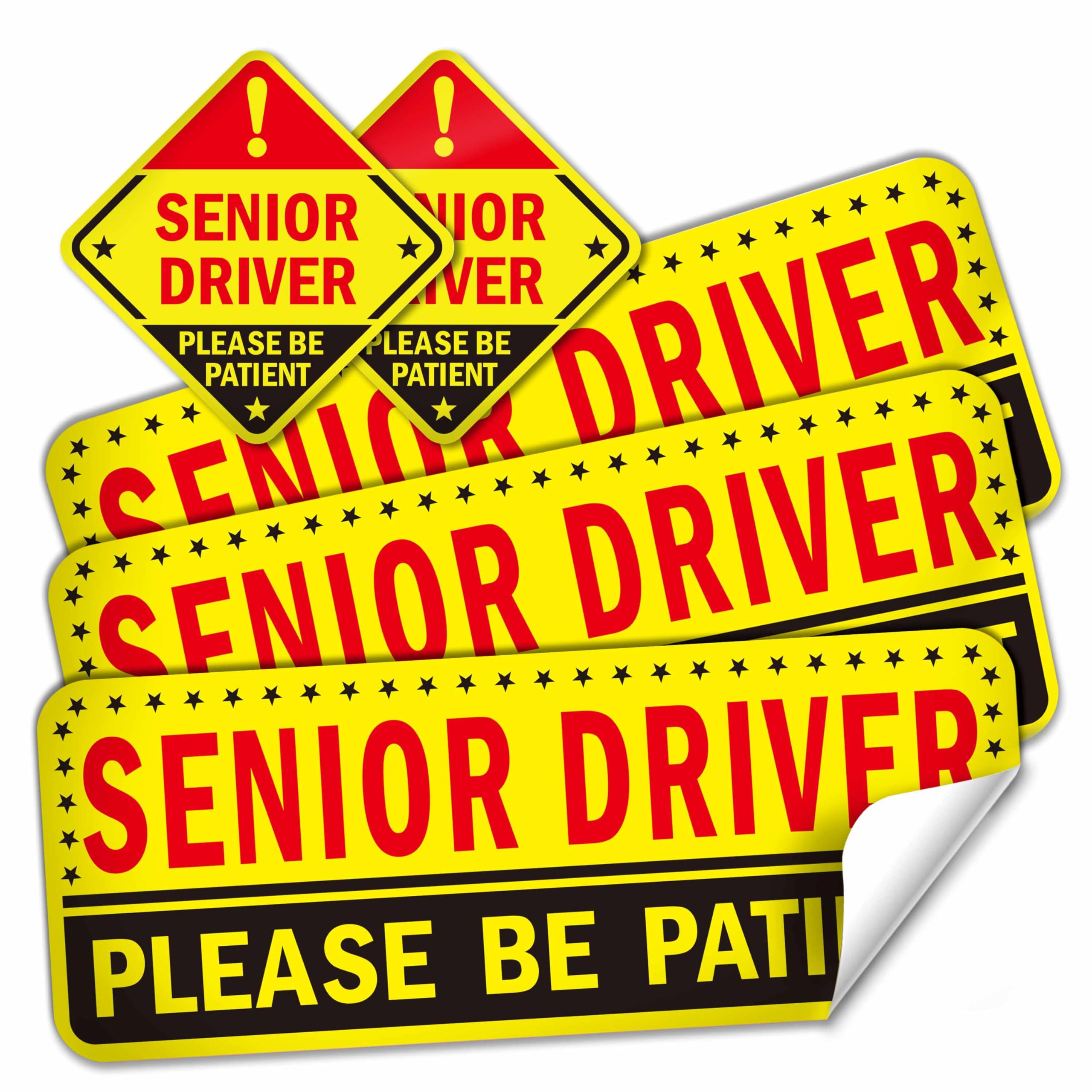 5 Reusable Senior Driver Stickers (Non-Magnetic) - Reflective Please Be Patient Decals For Elderly Drivers - Paint-Safe Residue-Free For Cars Window 4713375188469