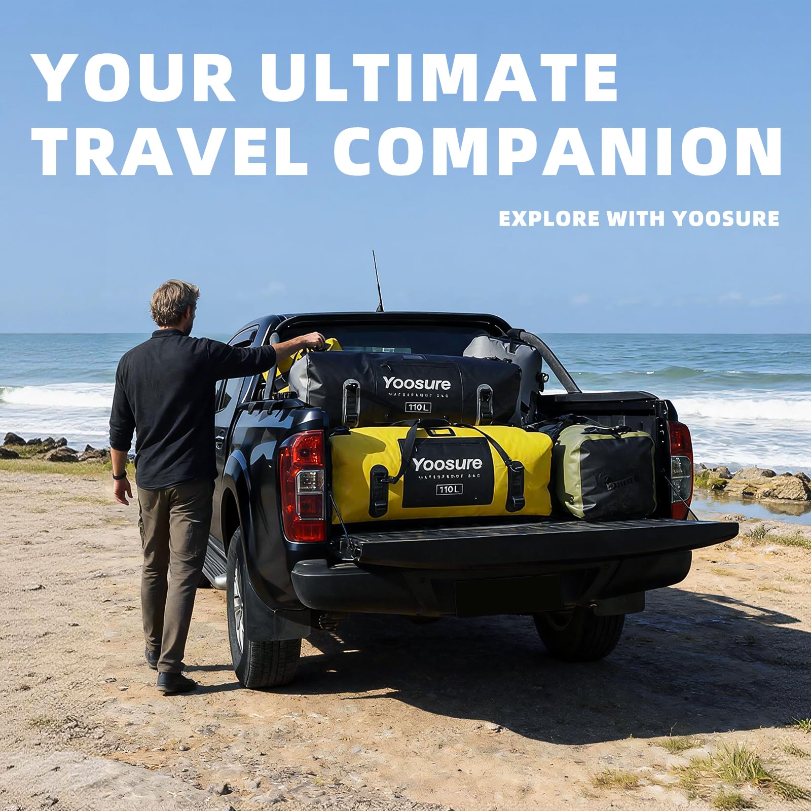 Airtight Zipper Waterproof Duffel Bag 110L- 700D PVC Dry Bag Extra Large Dry Bags with Straps&Handles for Camping Boating Kayaking Rafting Canoeing Gym Beach Car Roof Storage (Yellow)