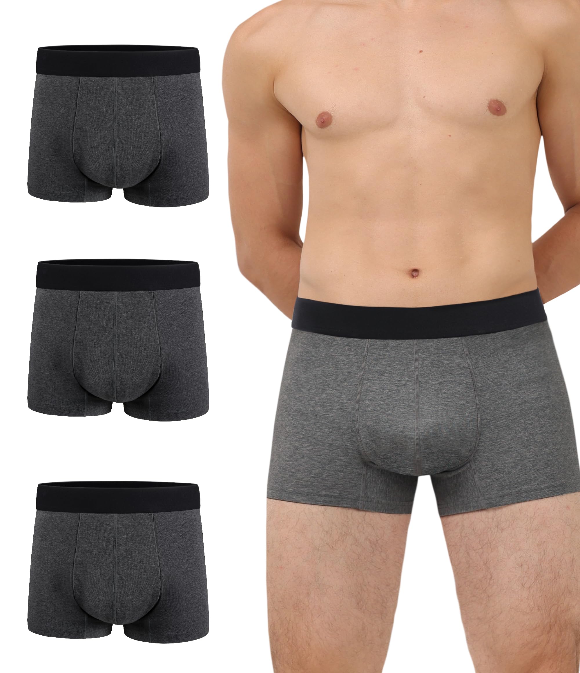 IRISMORII Incontinence Protective Underwear for Men Washable Bladder Leak Proof Boxer Brief 60 ml Absorbency Trunk 3 Pack (3 Dark Gray, L)