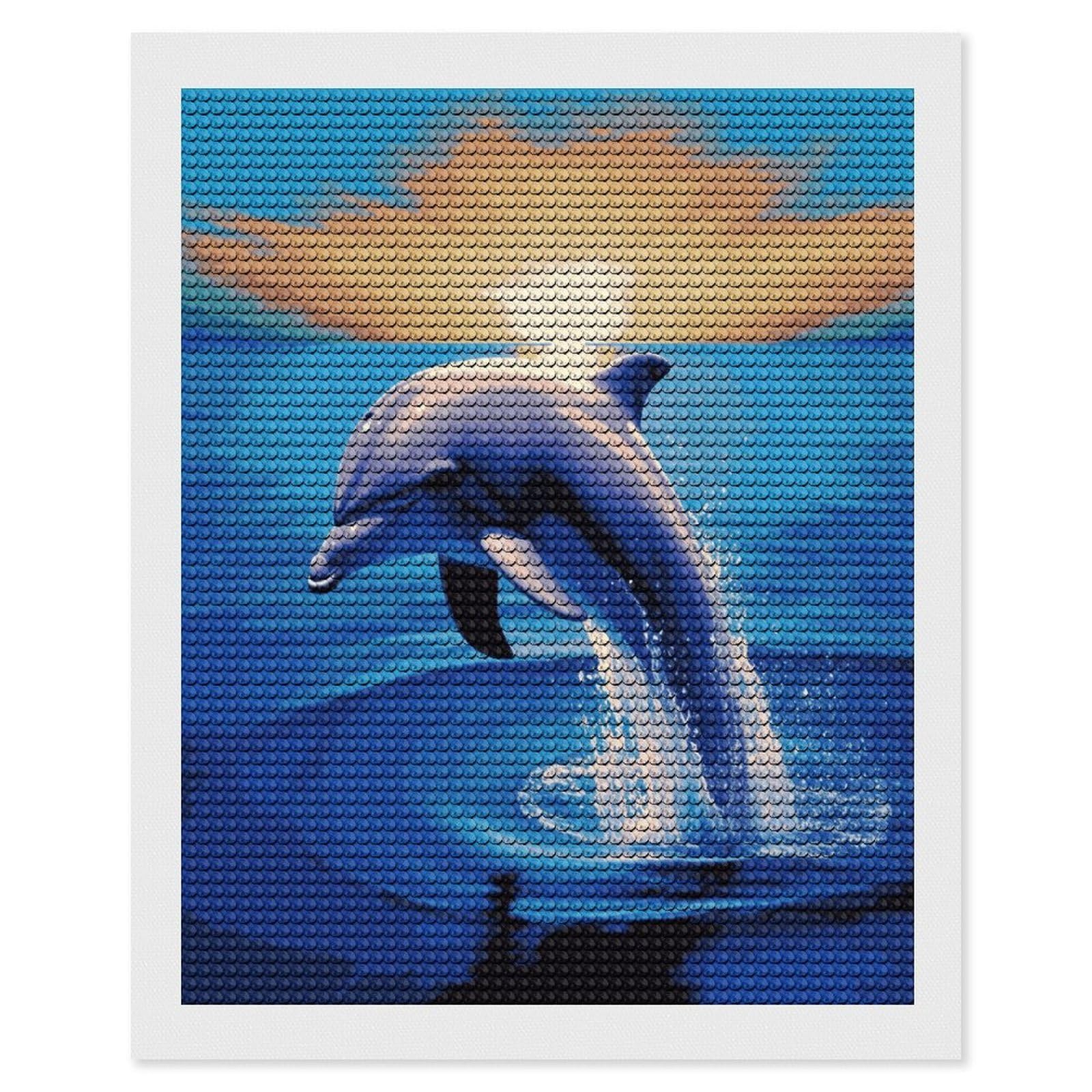 JTREHY Elegant Dolphin Diamond Art Kits Personalized DIY Round Diamond Painting Kits for Beginner Full Drill Diamonds Dots Paintings for Adults Gem Art Crafts Home Decor