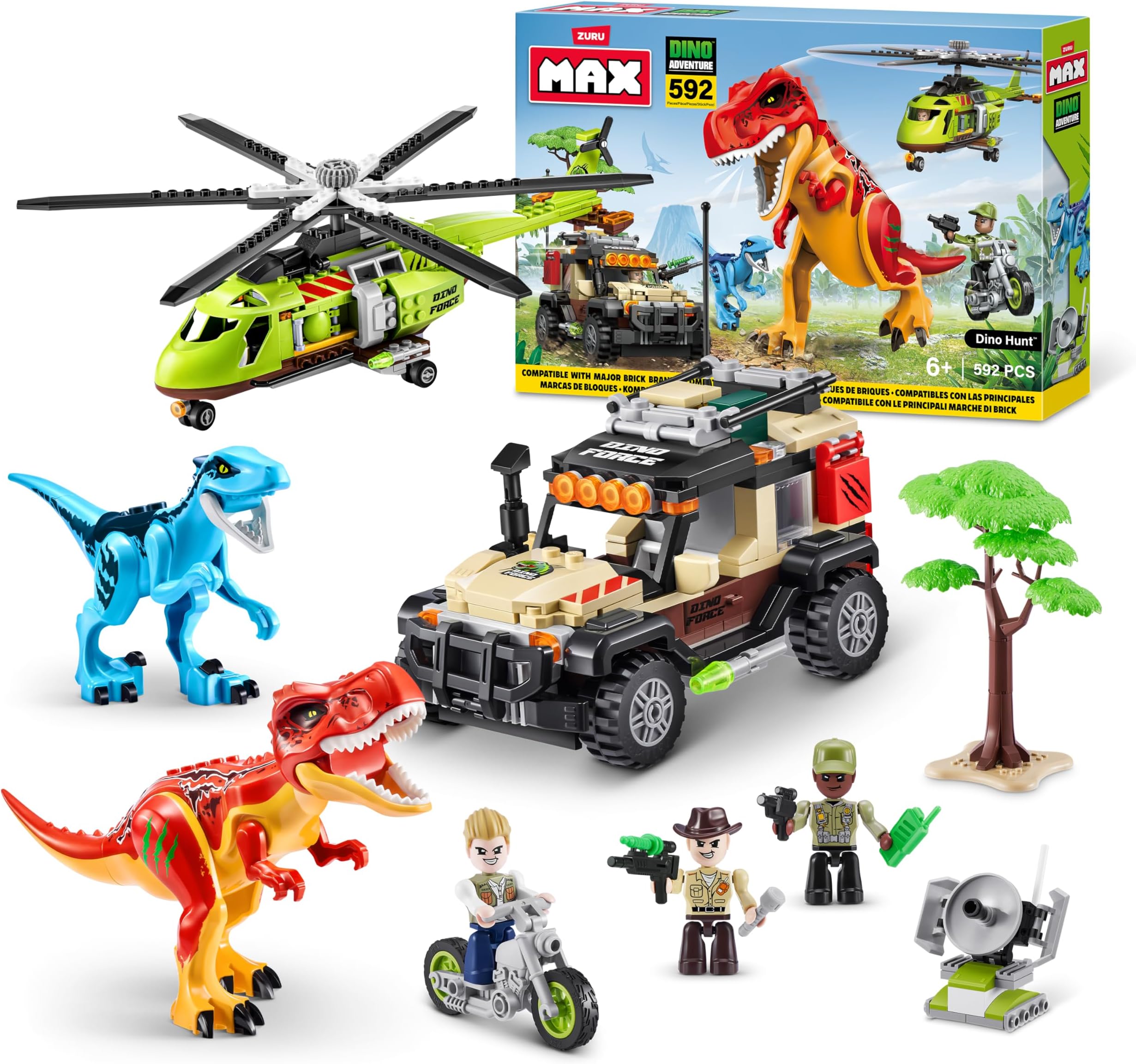 MAX Dino Adventure (592 pieces) Building Bricks Toys For Kids 6+ Create Dinos Vehicles and More, Compatible with Major Brands