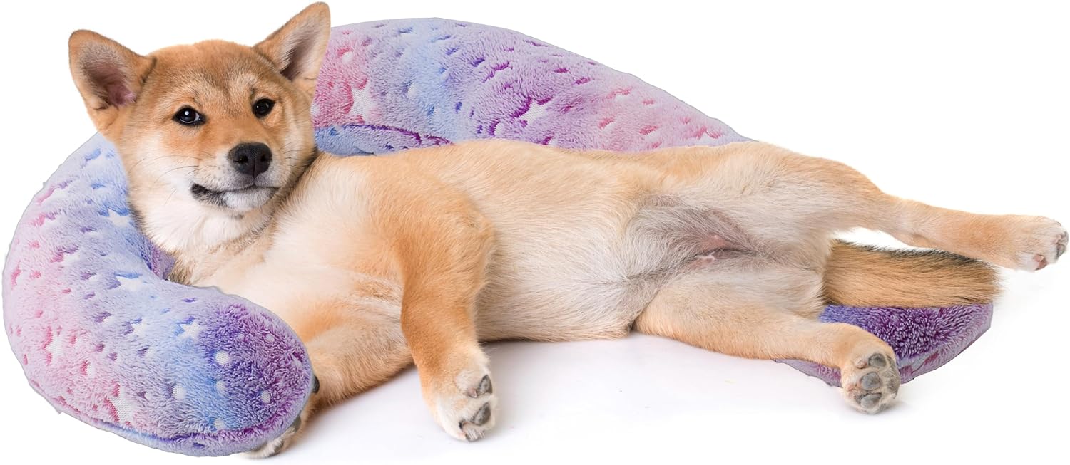 Pet Calming Pillow for Dogs, Soft U-Shaped Pillow Glow in the Dark, Joint Relief, Sleep Comfortably,Suit for Small, Medium, Large Dogs, Fluffy Pet Neck Pillow (L-Pink)