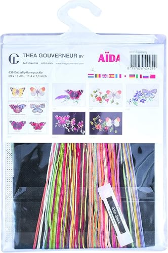 Miniatura 4 de Thea Gouverneur - Kit de punto de cruz contado - Mariposa - Madreselva - Negro Aida - 18 unidades - Para adultos - 439.05