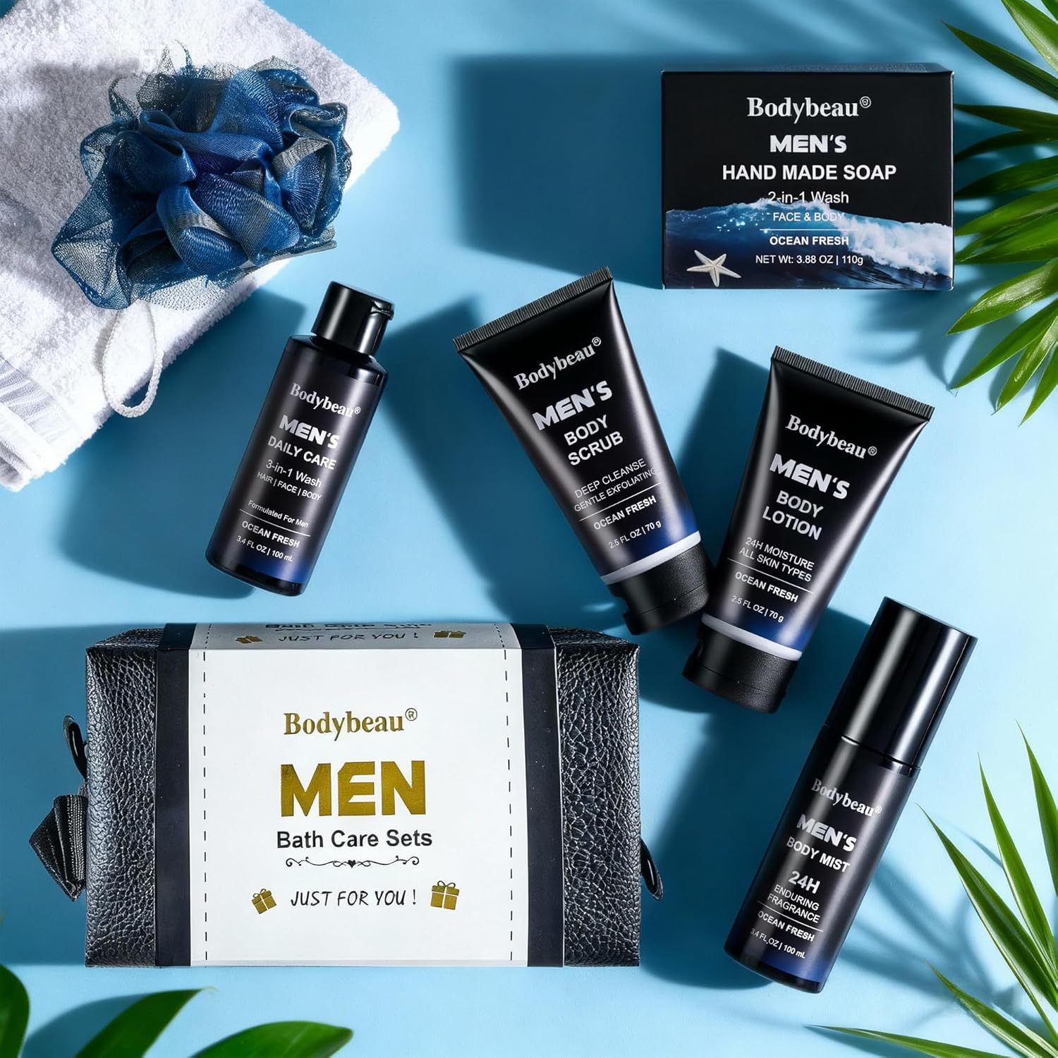 Men's Grooming Kit - 7 Piece Luxury Bath & Body Gift Set Includes 3-in-1 Face Wash, Exfoliating Soap Bar, Body Spray, Mist, Lotion, Shower Sponge & Travel Bag for Valentines Fathers Day Birthday - Image 9