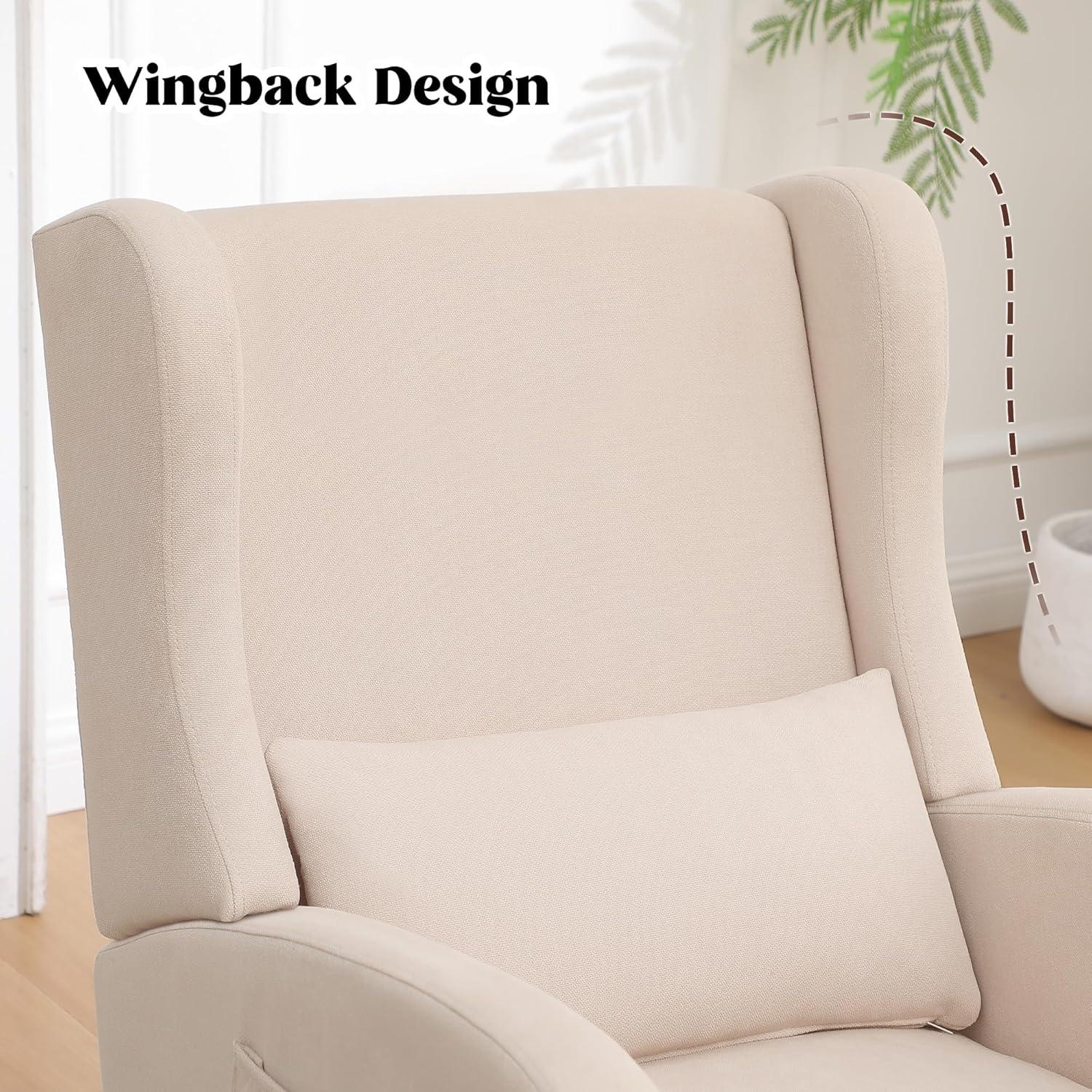 Rocking Chair Nursery, Nursery Rocking Chairs with Foot Rest, Comfy Fabric Glider Rocker Nursing Chair with High Back for Nursing, Living Room, Bedroom, Beige