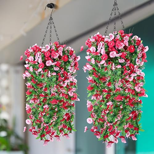 Hotop 2 Set Artificial Hanging Flower Basket and 6 Pcs