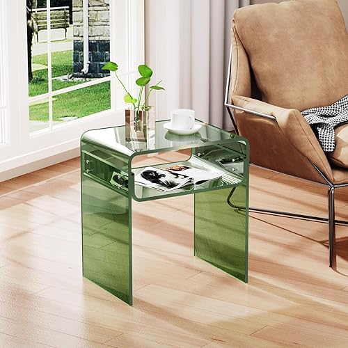 Miniatura 76 de Mesa auxiliar de acrílico transparente de 2 niveles para sala de estar, dormitorio, decoración del hogar (amarillo) Negro -,Azul,Claro,Transparente