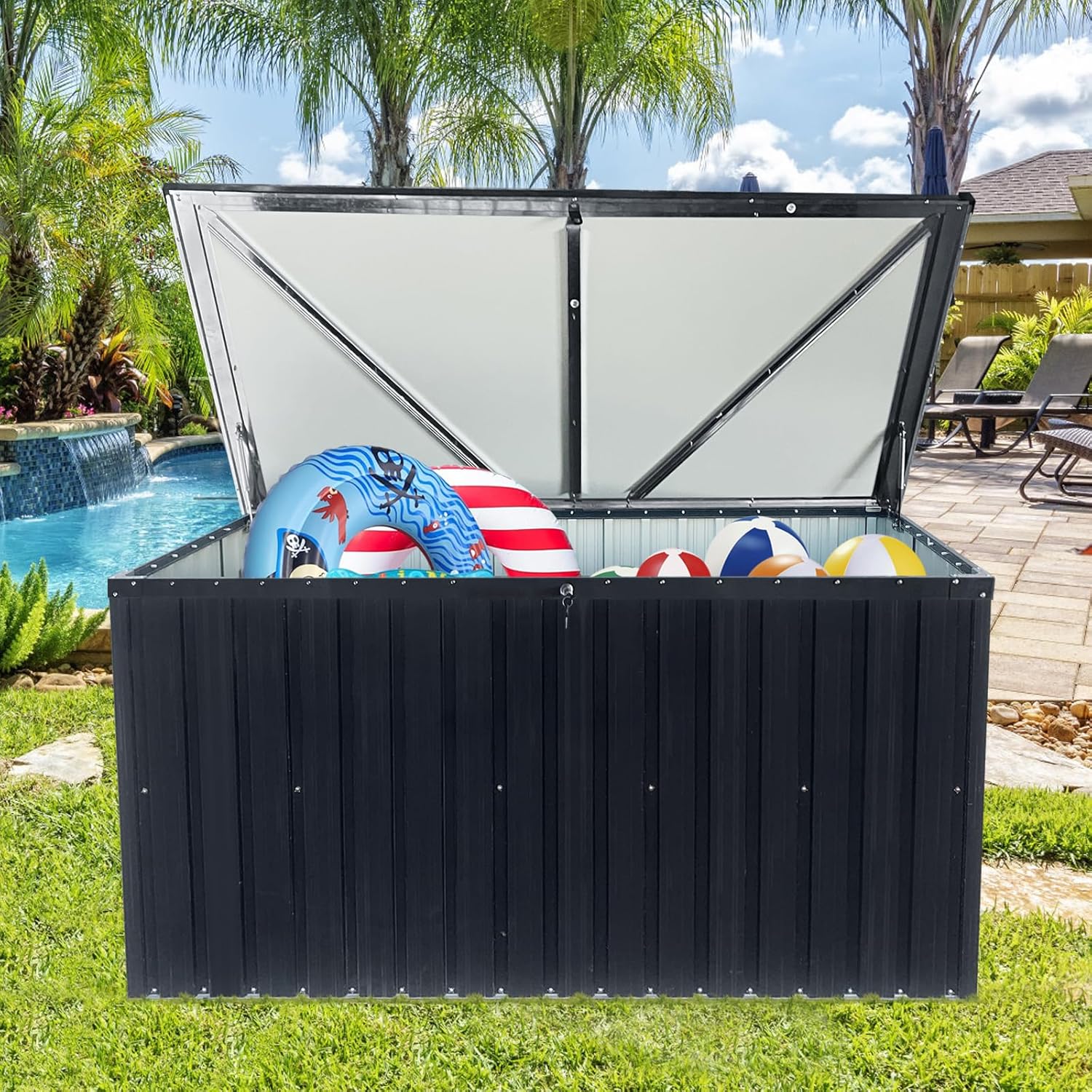 344 Gallon Large Outdoor Waterproof Storage Deck Box, Heavy-Duty Patio Storage Cabinet for Garden Tools, Pool Accessories, Sports Equipment, Weather Resistant Outdoor Furniture