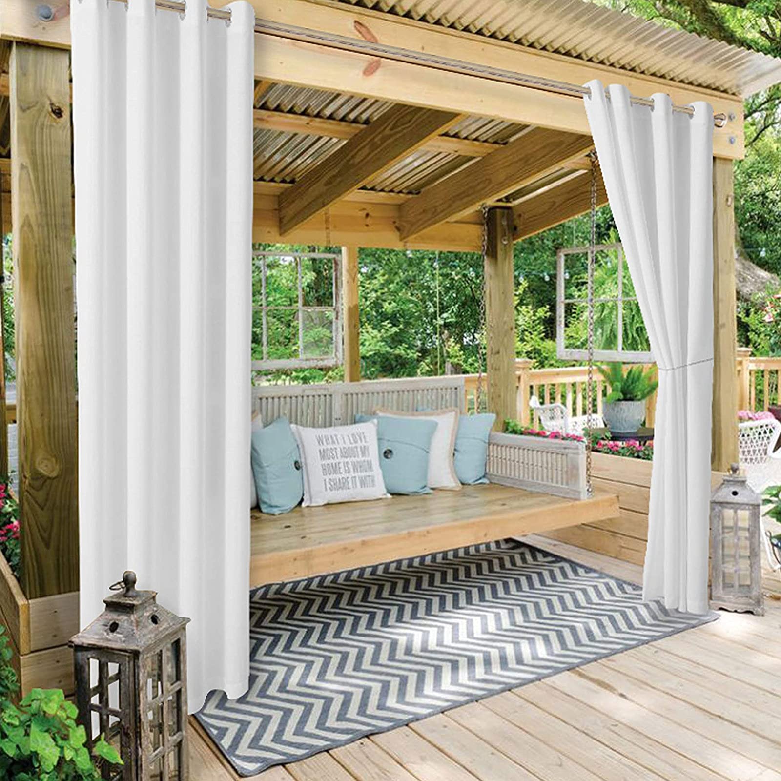 RDJSHOP Outdoor Vorhänge, Wasserdicht Verdunkelungsvorhang mit Ösen, Outdoor Vorhänge mit UV Schutz Wasserabweisend Blickdicht für Pavilion Balkon Garten Schlafzimmer,1 Stück,White-213x183cm
