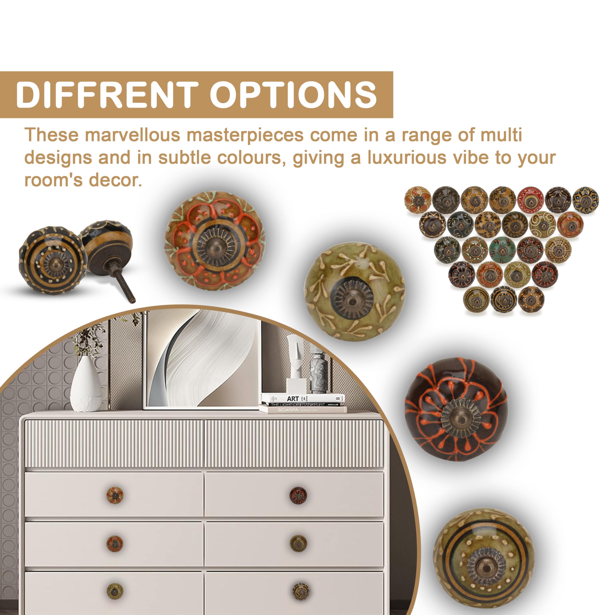 FURNISHFUL FINESSE Dresser Knobs for Cabinets and Drawers Assorted, Dusty  Ceramic Knob & Pull Handle for Kitchen Brown Cupboard Wardrobe Decorative  Furniture Knobs - Pack of 30, (Dark Brown) - Amazon.com