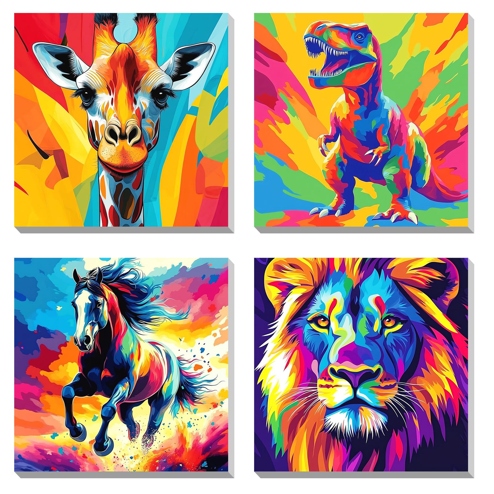 KEYIFA 4 Pack Paint by Numbers Kits for Adults Beginners, Colorful Animals Paint by Numbers Framed on Canvas，DIY Craft Art Painting Kits for Children，Oil Painting Kits Home Wall Decor
