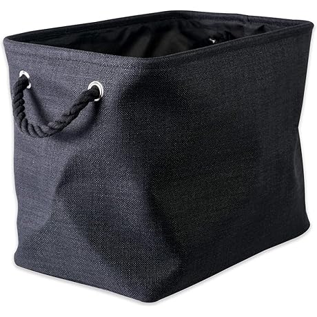 DII 8 Inch Wide Variegated Black Storage Bin with Cotton Handles