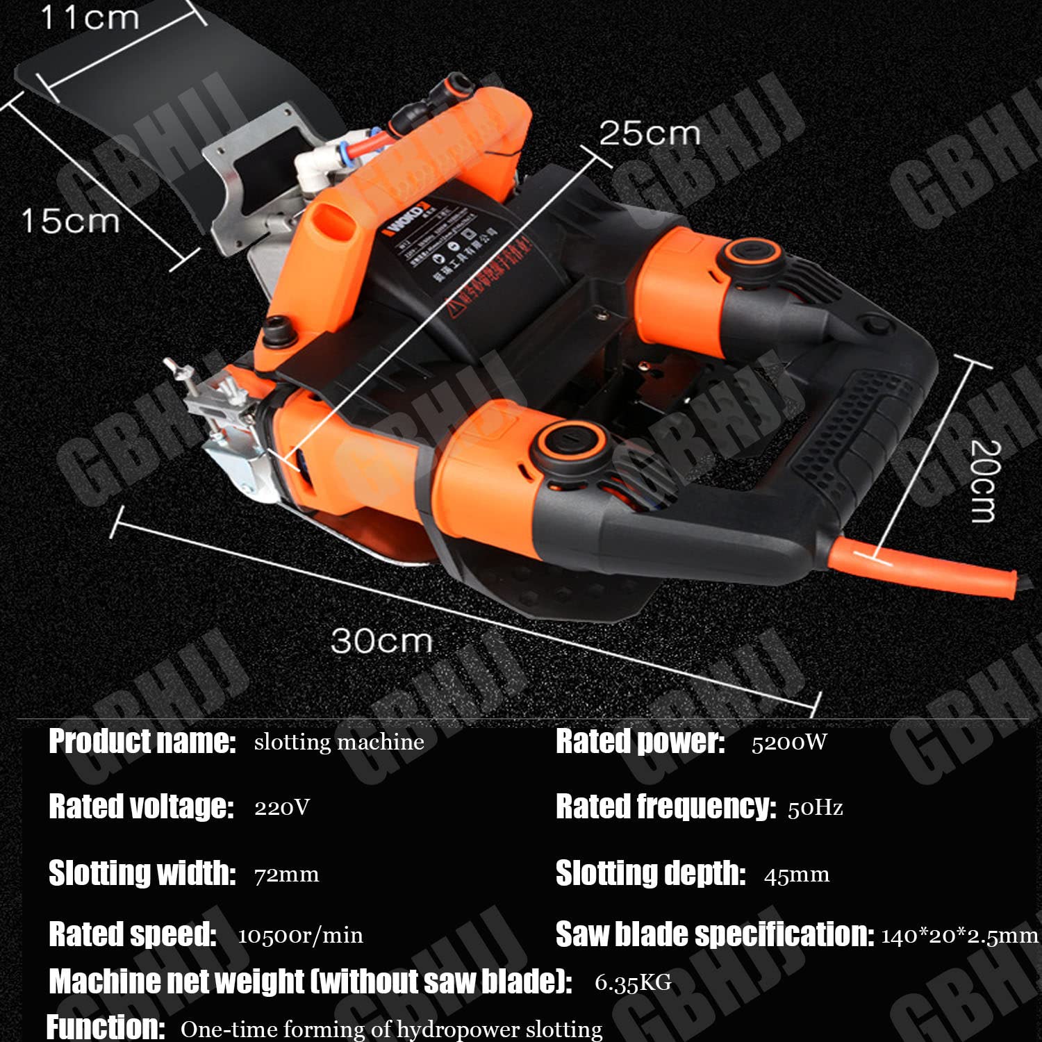 Rozadora Eléctrica Ranuradora de Pared Sierra de Ladrillo Alta Potencia 220V 5200W Profundidad 45mm Puede Girar 360°, Ranurada con Discos de Corte Diamante