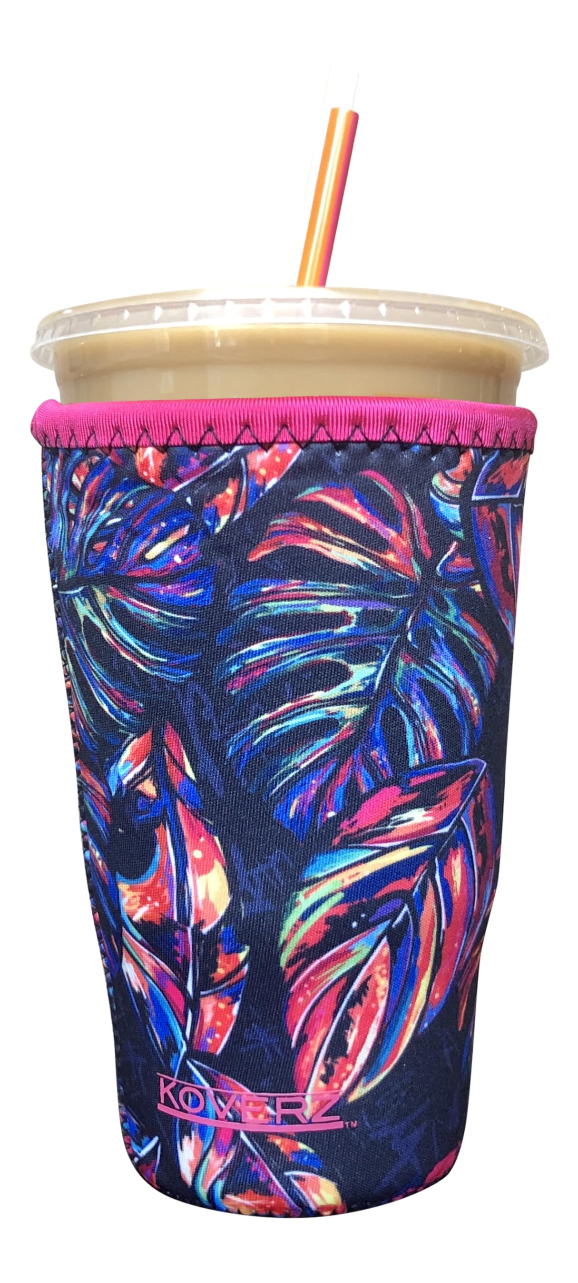 Iced Coffee Sleeve, Insulated Neoprene Cup Sleeve, Fits a 32 Oz. Coffee Cup, Washable and Reusable, Iced Coffee Accessories, Large Tropics