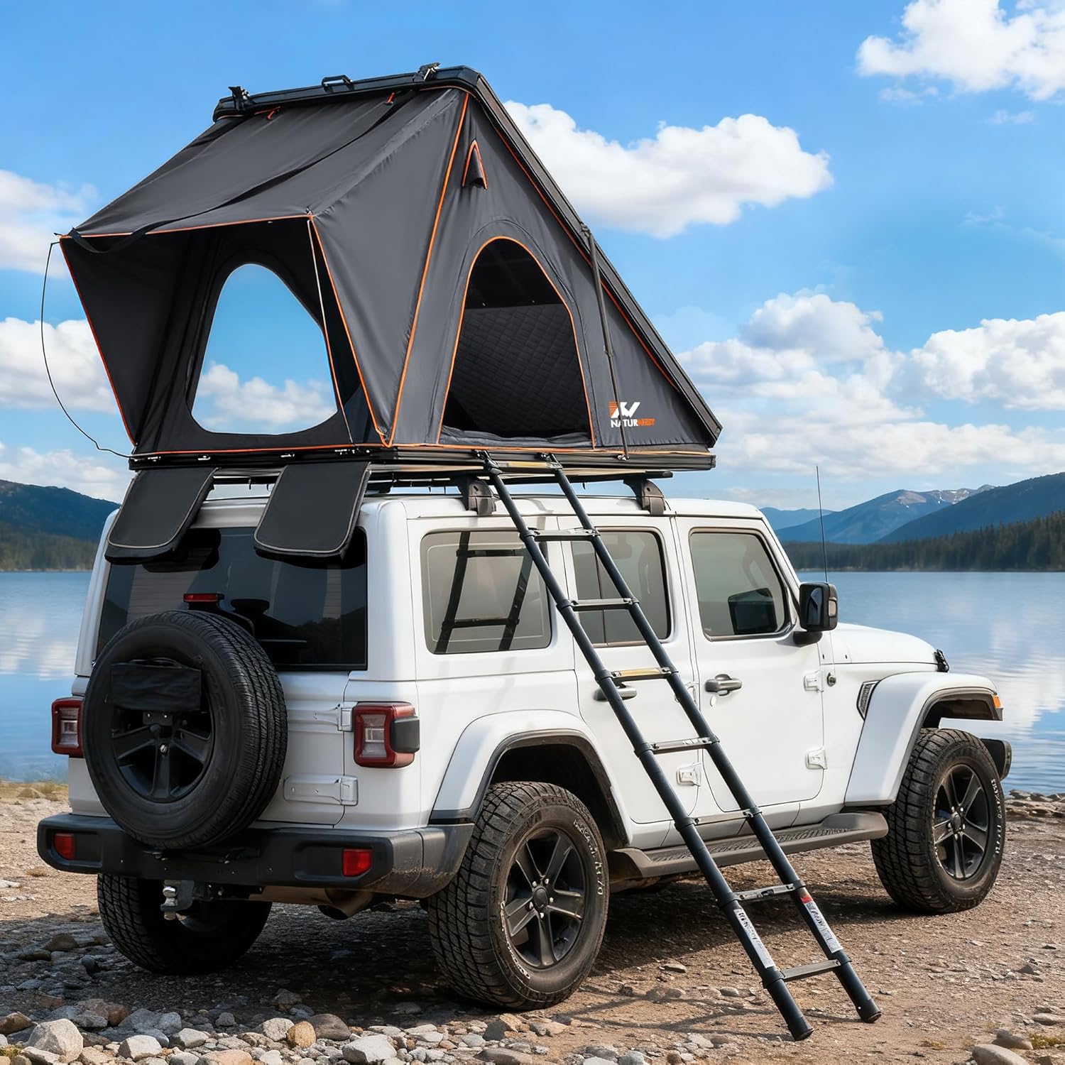 Naturnest Rooftop Tent Hard Shell, Easy Set Up Pop Up Tent for 2 Person Camping, Waterproof UV-Resistant Blackout Privacy 4 Season Tent for Pickup Truck, Jeep, SUV, Van, Trailer - Polaris