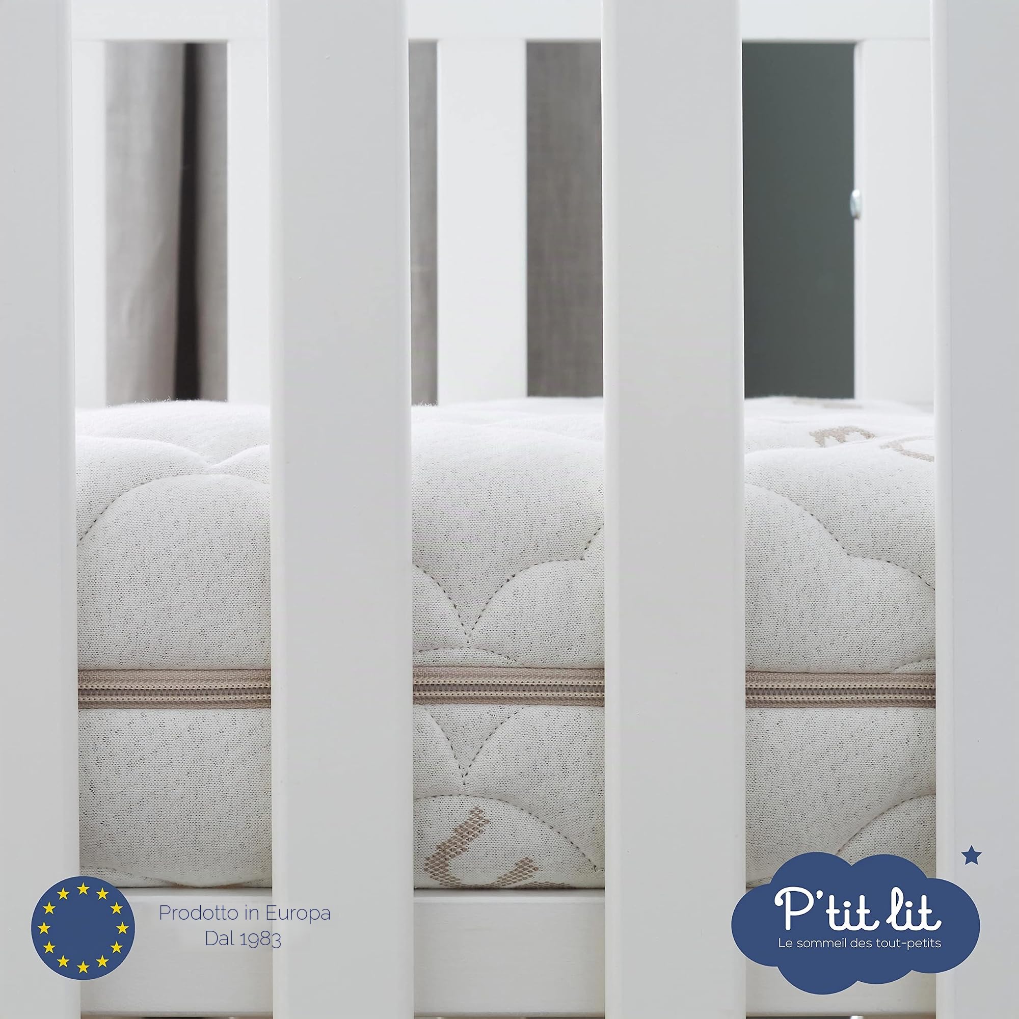 P'tit Lit - Materasso Lettino Cotone Biologico | 60x120 cm | 100% Cotone: Materia naturale di origine vegetale | Senza trattamento chimico | Sfoderabile | OekoTex® | Fabbricazione europea