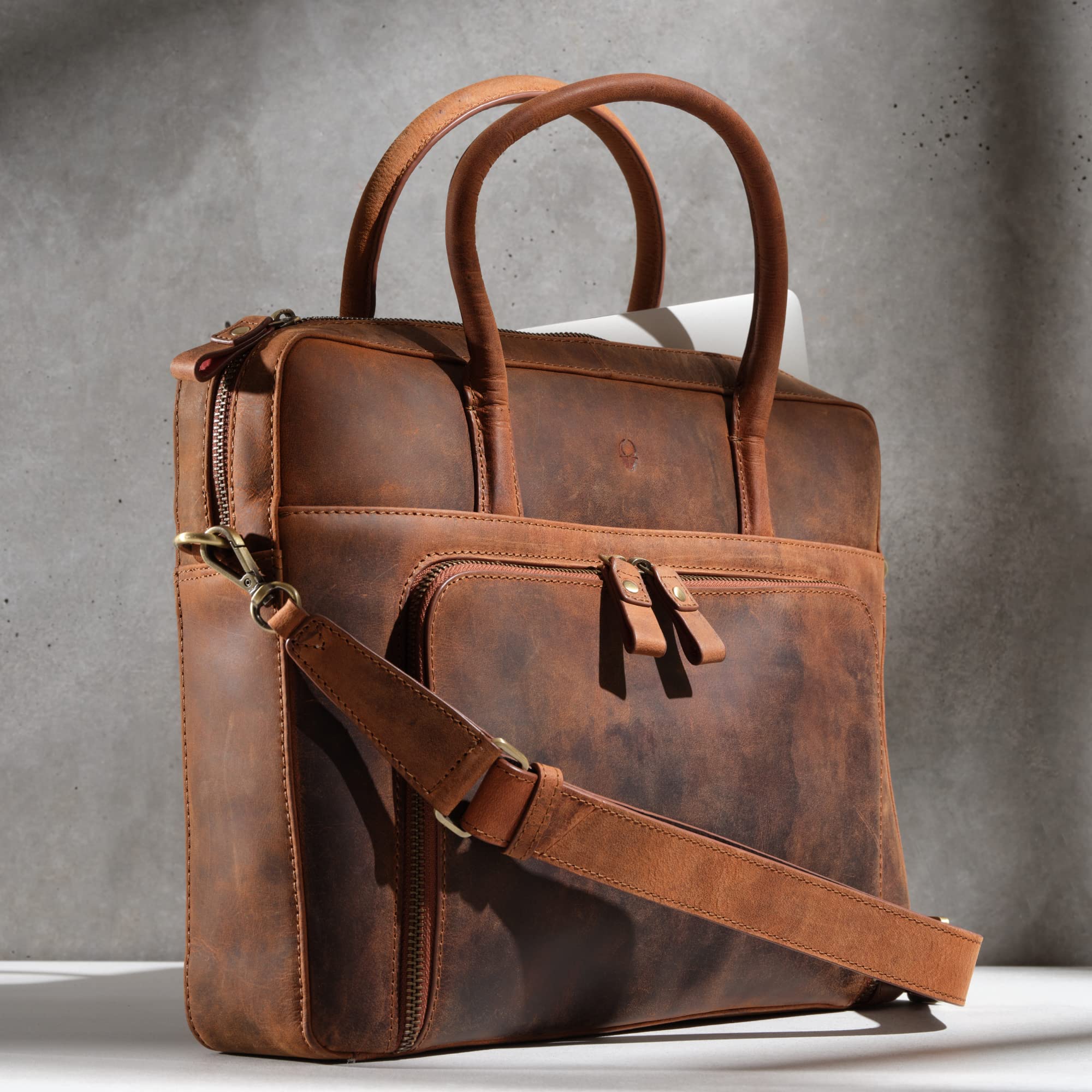 DONBOLSO Laptoptasche Nizza I Leder Umhängetasche mit Notebookfach I Aktentasche für Laptop I Schultertasche für Damen und Herren I Businesstasche I Vintage Braun