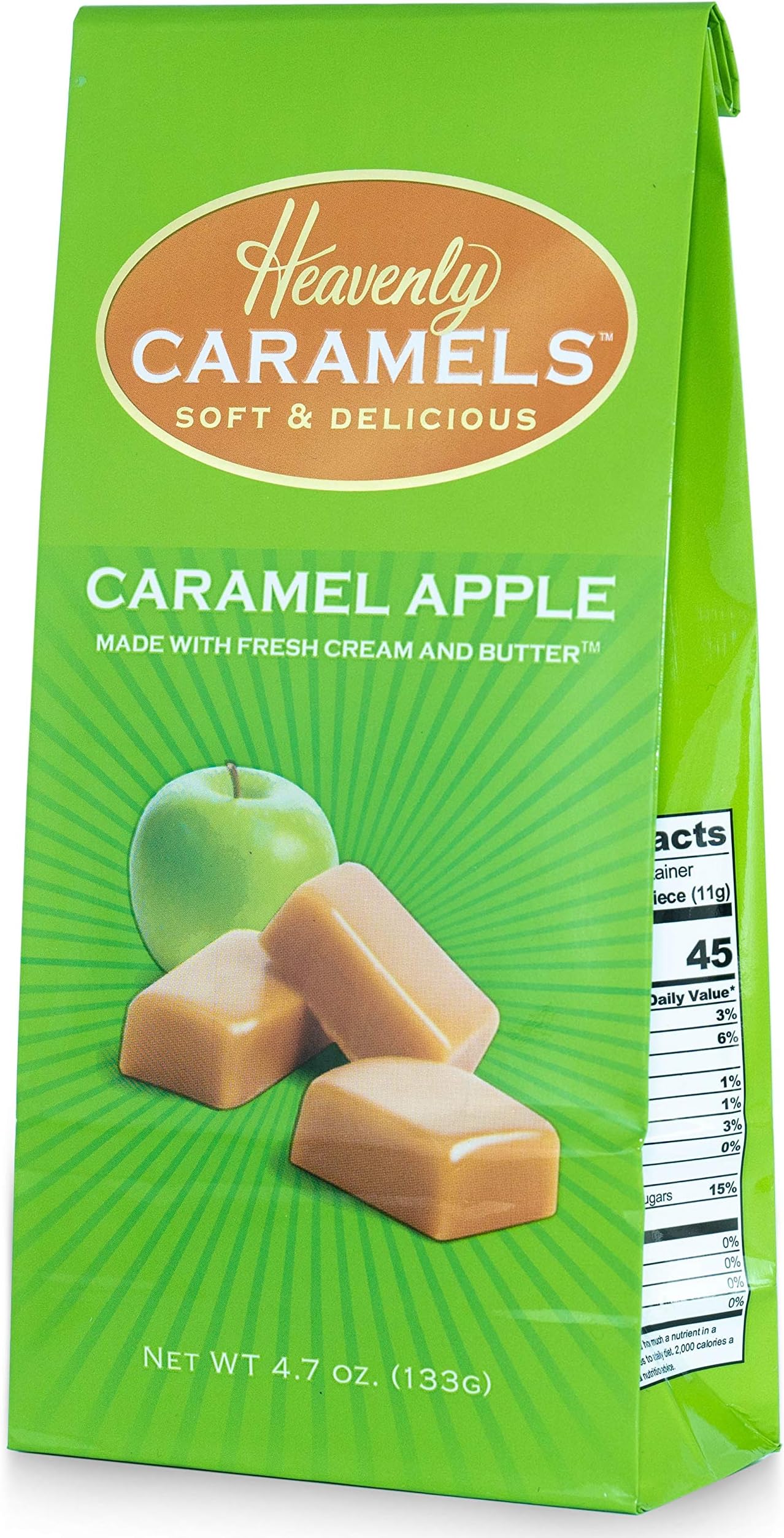 J Morgan Confections Heavenly Caramel | Caramel Apple Flavor | 4.7 oz Bag, 4-Pack | Gourmet Soft and Chewy Butter Caramel Candies | Hand-Crafted Golden Treats