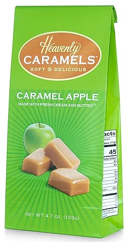 J Morgan Confections Heavenly Caramels, Caramel Apple Flavor (4.7 oz Bolso, 4 Pack) Gourmet, Artisan Soft and Chewy Butter Caramel Candies, Creamy