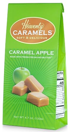 J Morgan Confections Heavenly Caramel | Caramel Apple Flavor | 4.7 oz Bag, 4-Pack | Gourmet Soft and Chewy Butter Caramel Candies | Hand-Crafted Golden Treats