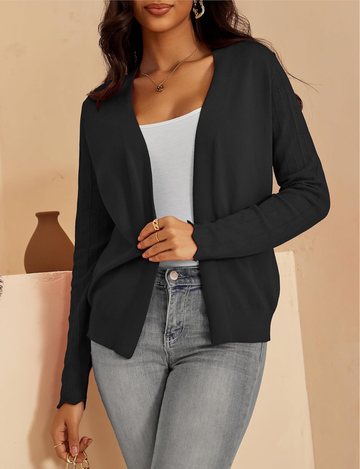 VOIANLIMO Womens Cardigan Lightweight Open Front Knit Long Sleeve Cardigans Sweaters for Women - Image 5