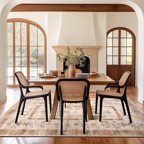 Miniatura 154 de jinchan Alfombra de área lavable de 2 x 3, alfombra vintage floral para puerta de interior, con antideslizante, alfombra pequeña de pelo bajo