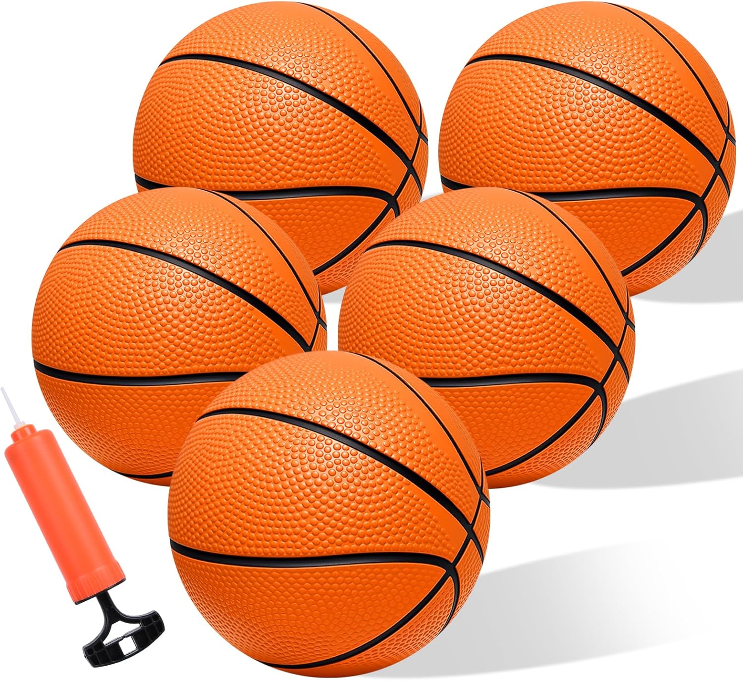 Mini Basketball Set - 5 Pack 6" Small Balls with Pump, Over The Door Mini Hoop Replacements, Toy for Toddlers, Kids, Teenagers, Pool, Indoors, Outdoors