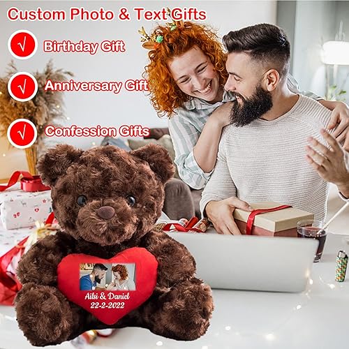 Miniatura 5 de Oso de peluche con corazón como regalo personalizado para ella/él, oso de peluche personalizado con nombre o texto para novia/novio en cumpleaños,