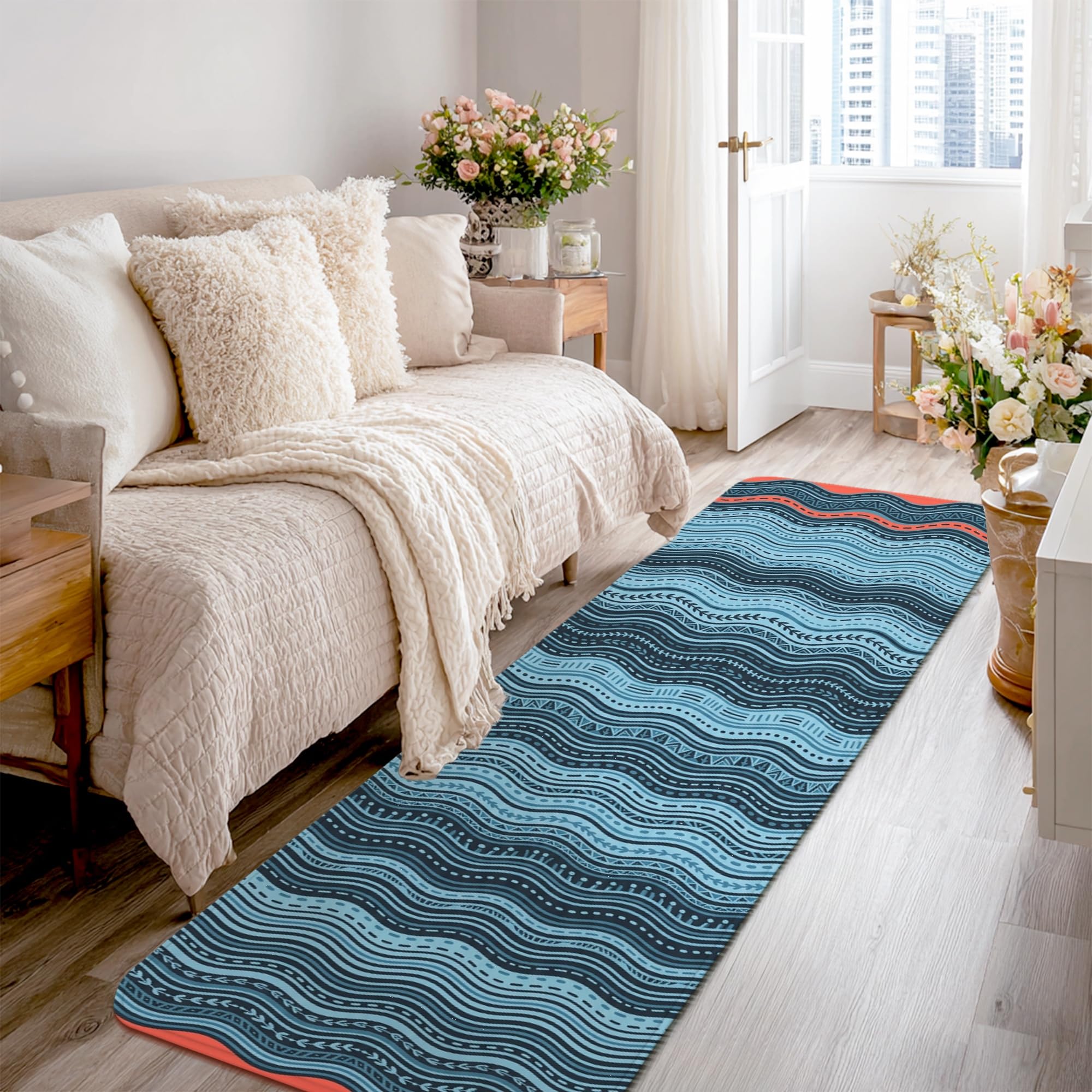 Alfombra de pasillo de ondas para decorar pasillos largos y mesitas de noche