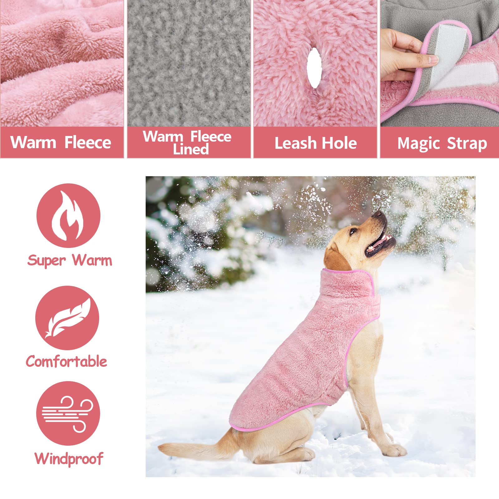 Malier Cappotto invernale per cani, reversibile in pile per cani, giacca per cani, giacca per cani di taglia piccola, media e grande (piccola, rosa)