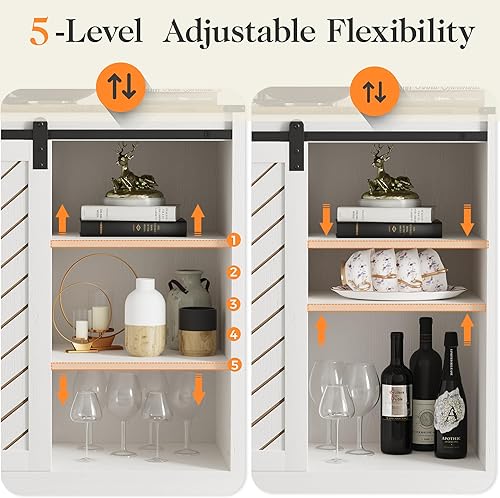 Miniatura 5 de Armario de barra de café de granja con almacenamiento, aparador de 33 pulgadas de alto con puerta de barra deslizante, mesa de gabinete rústico de