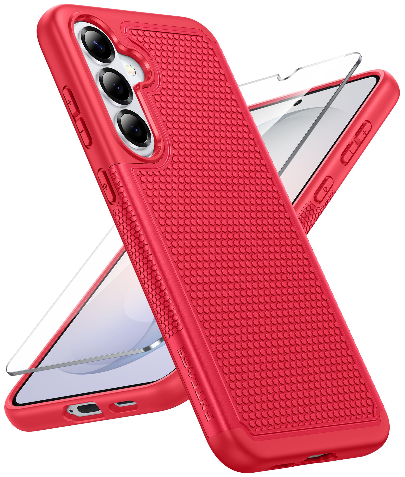 FNTCASE for Samsung Galaxy S26 Plus Phone Case: Dual Layer Non Slip Red | With Screen Protector, Shockproof Drop Protection, Matte Textured Protective Cell Phone Cover, for Daily Use, Red