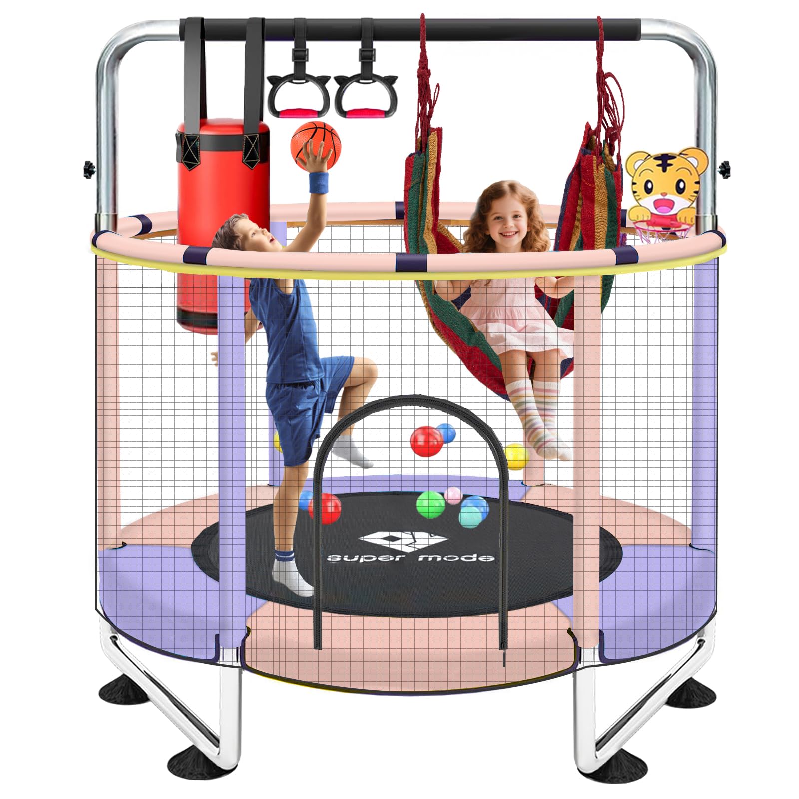 Trampolín para niños, 5 pies ajustable para niños pequeños, trampolín de bebé para interiores y exteriores con red de cierre, diseño seguro sin huecos, regalos para niños y niñas