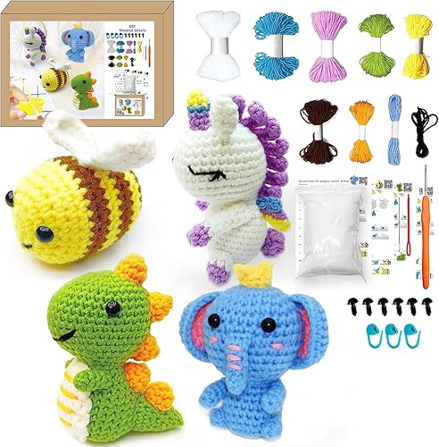 YISONG Kit de ganchillo para principiantes, kit de ganchillo de animales, juegos de tejido de animales de peluche todo en uno con tutoriales en