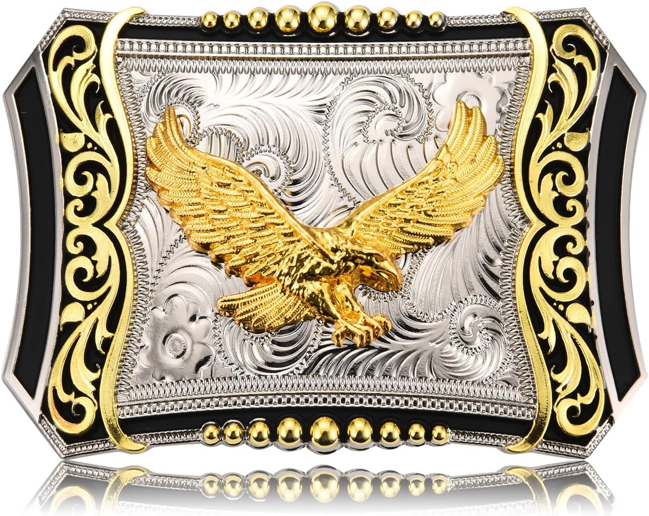 Western Belt Buckle for Men, Celtic Cross Horse Eagle Floral Cowboy Belt Buckle, Golden Large Belt Buckles Mens