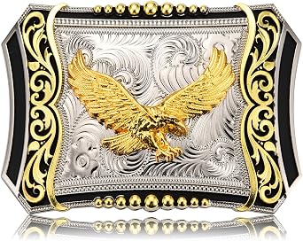 Western Belt Buckle for Men, Celtic Cross Horse Eagle Floral Cowboy Belt Buckle, Golden Large Belt Buckles Mens