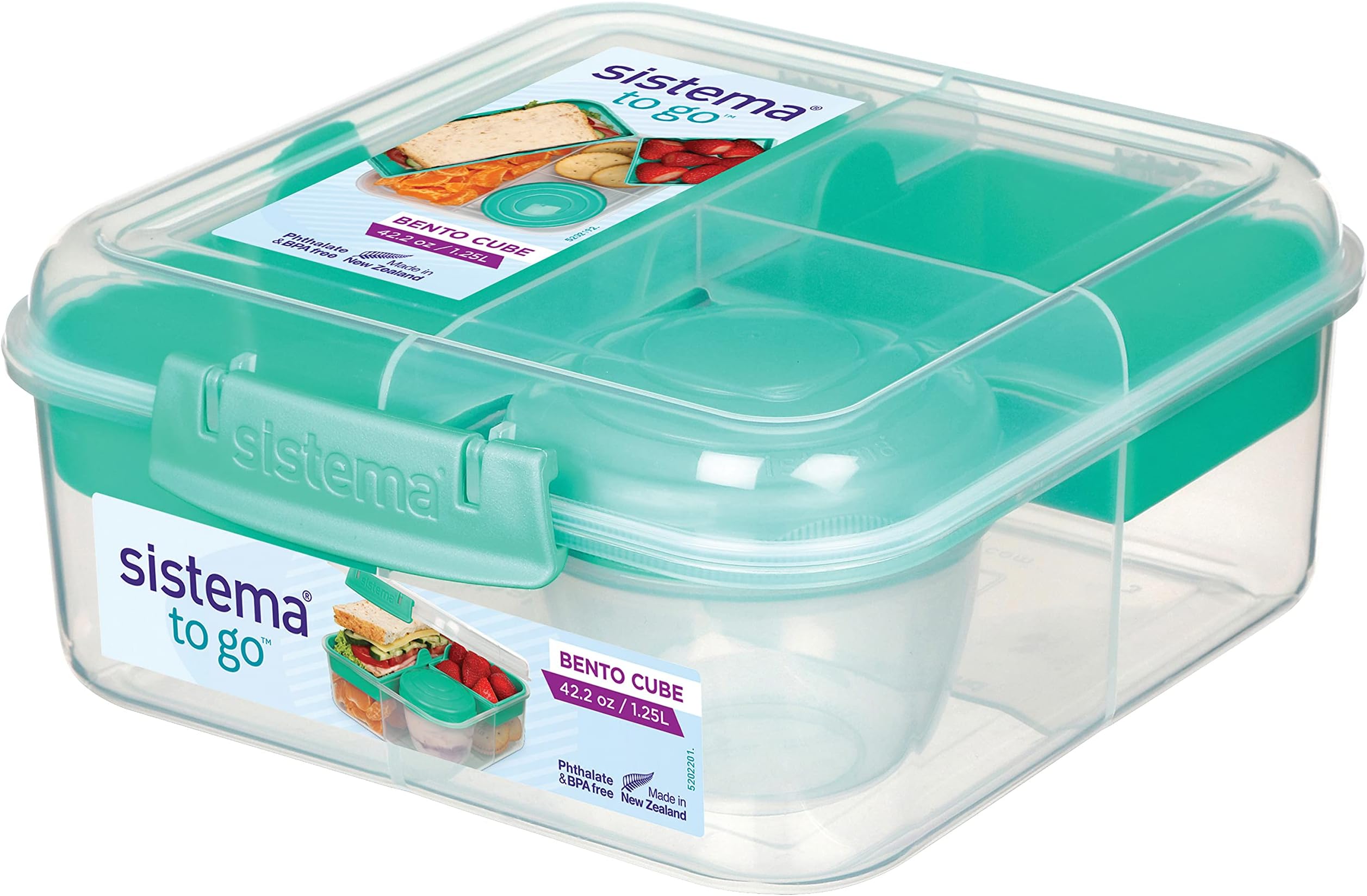 To Go Collection Bento Box Cube Plastic Lunch and Food Storage Container, 5.3 Cup, Multi-Compartment, Color Varies, BPA Free