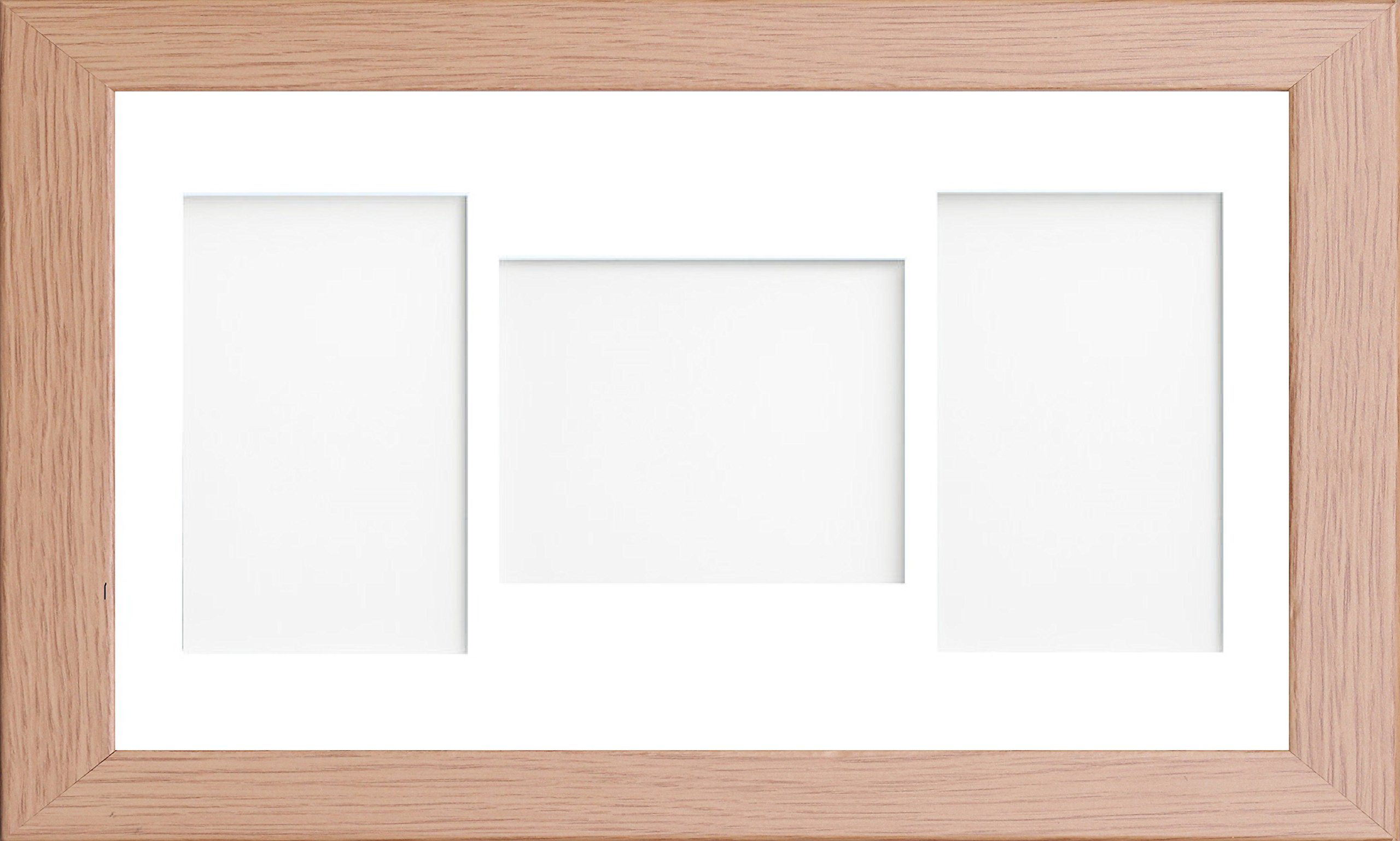 Online2home White Oak Multi Aperture Collage Picture Photo Frame With & Ivory Mount And Choice Of Mount Designs (, 20X10 For 7X5 X3 Plp)