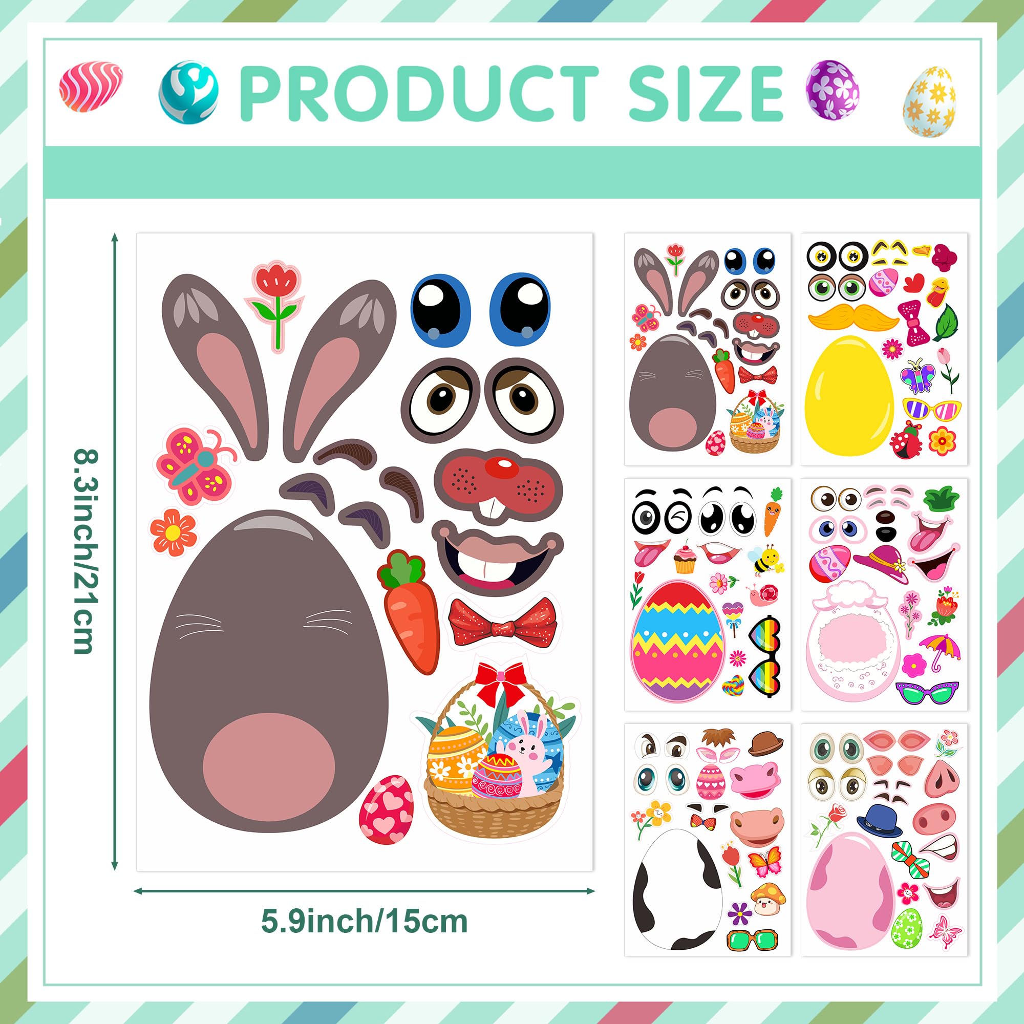 Easter Stickers, Easter Basket Stuffers Gifts, 24 Sheets DIY Happy Easter Make A Face Stickers Crafts with Eggs Themed Game Toys Classroom Activities Party Favor Supplies Decorations