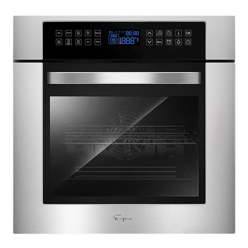 Empava 24 Inch Electric Single Wall Oven 10 Cooking Functions Deluxe 360° ROTISSERIE with Sensitive Touch Control in Stainless Steel