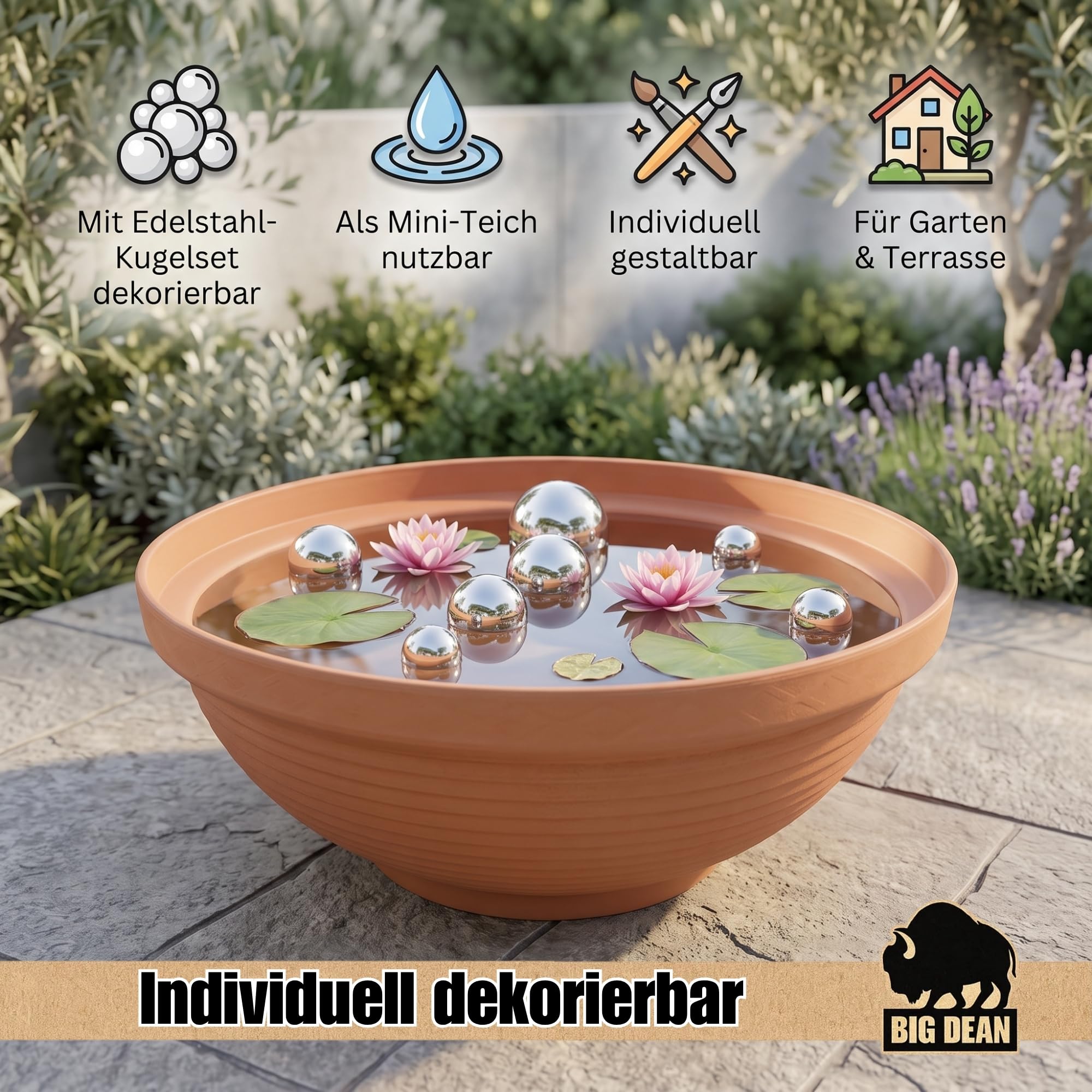 Mini fontaine XXL avec bol et boules de bassin intérieur et extérieur - 65 cm de diamètre