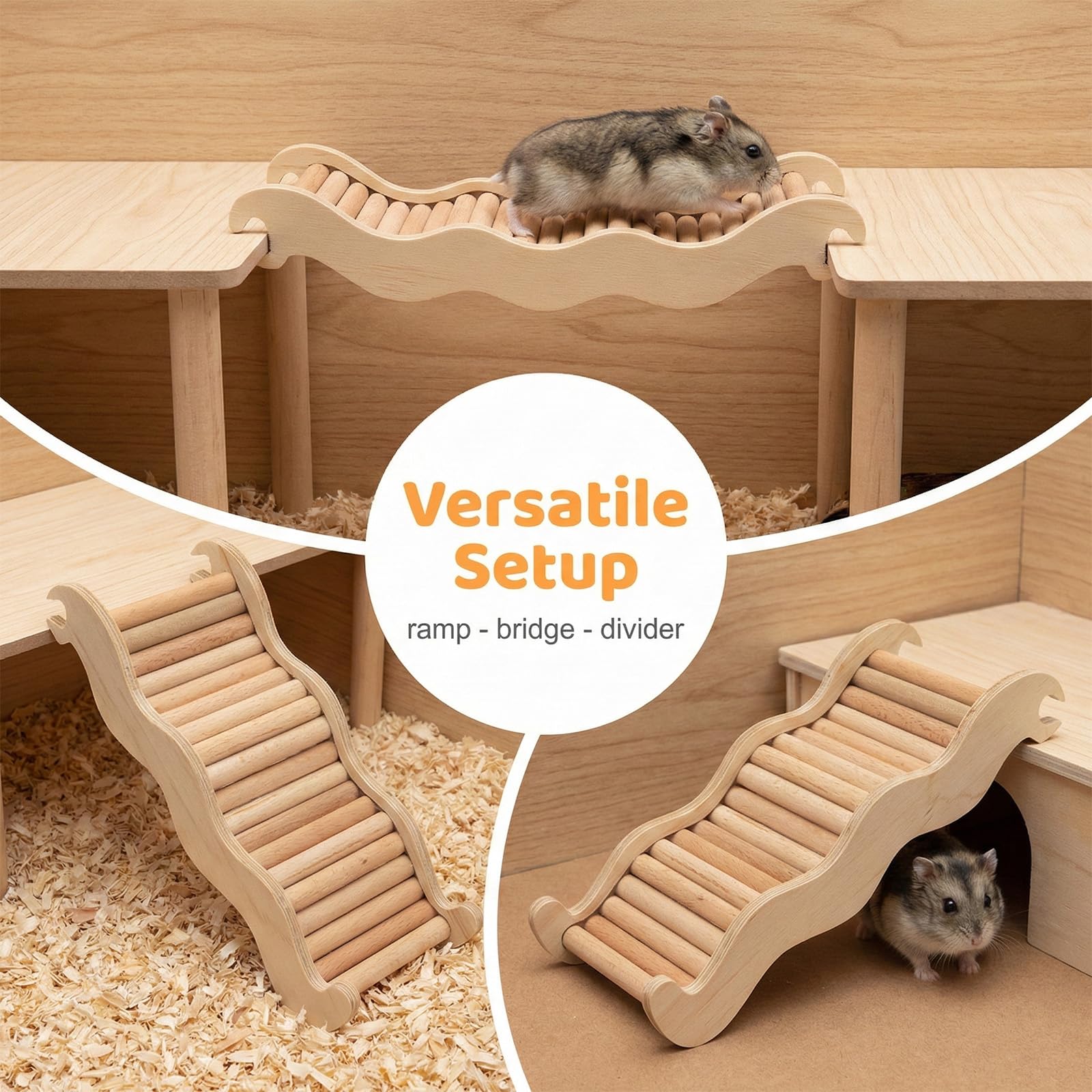 Ponte sospeso per criceti, scaletta per Animali Domestici, Recinzione in legno per criceti, giocattoli da masticare per criceti, Giocattolo Scaletta da Arrampicata in Legno per Criceti - 4