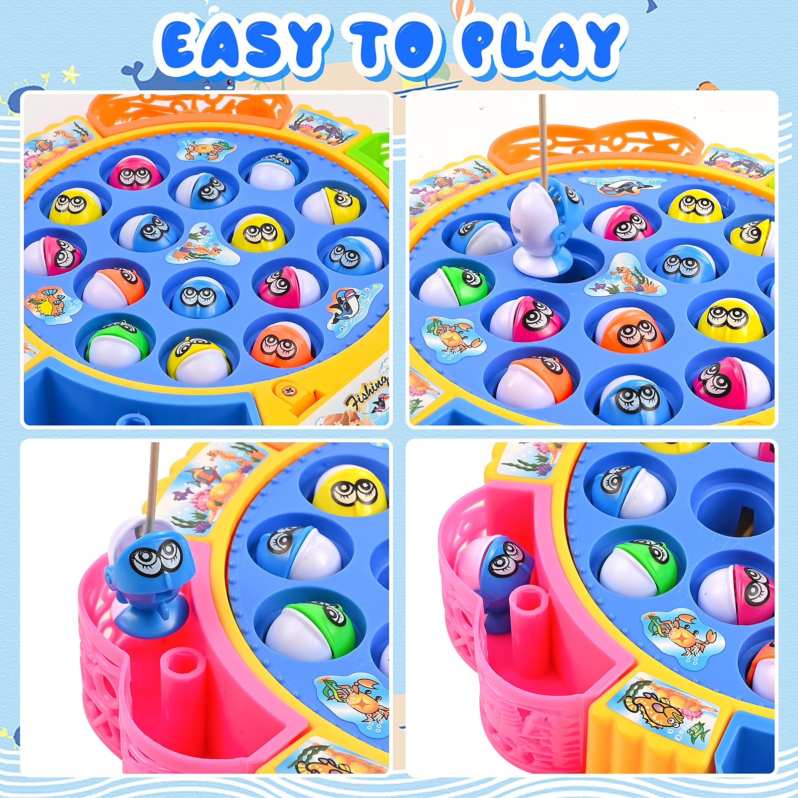Gioco Di Pesca Musicale Per Bambini – 21 Pesci, 6 Canne, Laghetto Rotante, Regalo Compleanno 3-6 Anni - 3