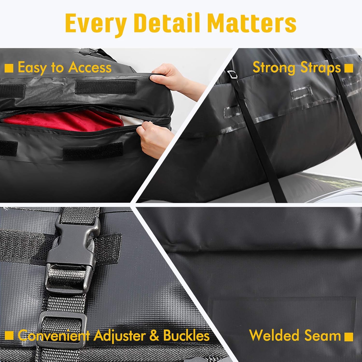 rabbitgoo Rooftop Cargo Carrier Waterproof Car Roof Top Cargo Bag with Heavy Duty Straps, Soft Shell Luggage Storage Bag for Vehicles with/Without Roof Racks, Large Capacity 15 Cubic Feet : Automotive